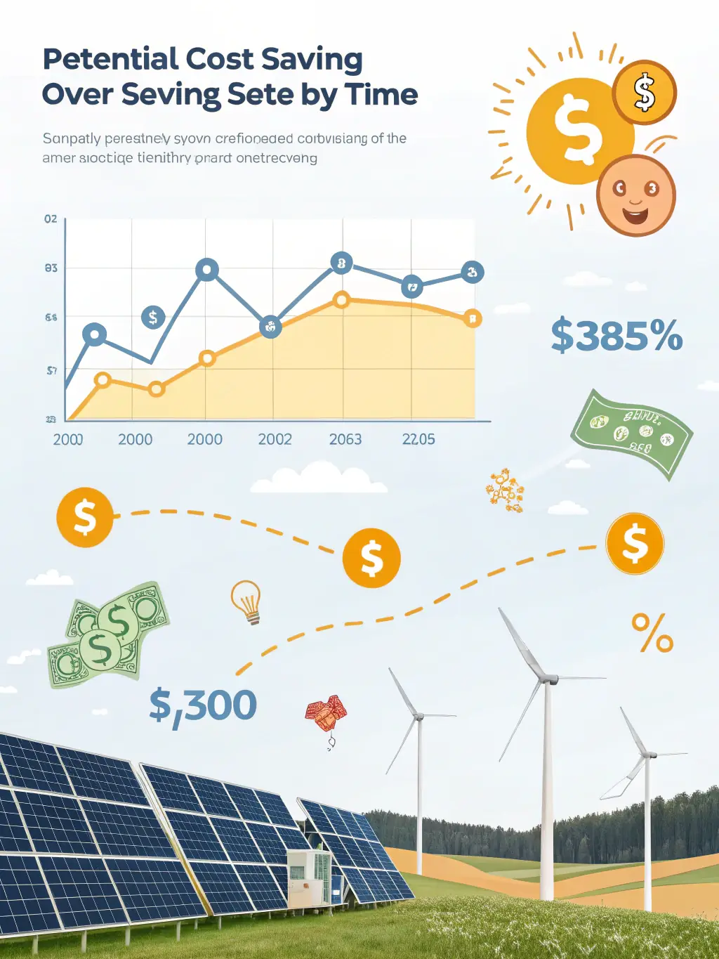 A graph showing the cost savings over time with solar panel maintenance, emphasizing long-term financial benefits.